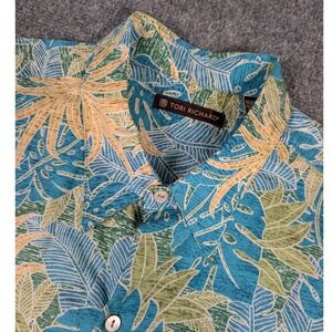 Tori Richard Mens XLT Cotton Lawn Hawaiian Shirt Blue Green Tropical Leaf